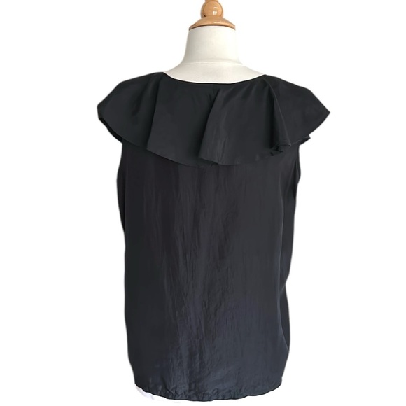 NEW YORK STUDIO Vintage Black Silk Ruffle Blouse Peasant Whimsical Elegant M - Picture 6 of 14